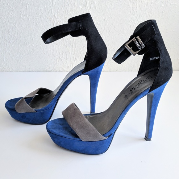 ASOS New Look Blue Black Gray Suede Platform Heels - Picture 2 of 7